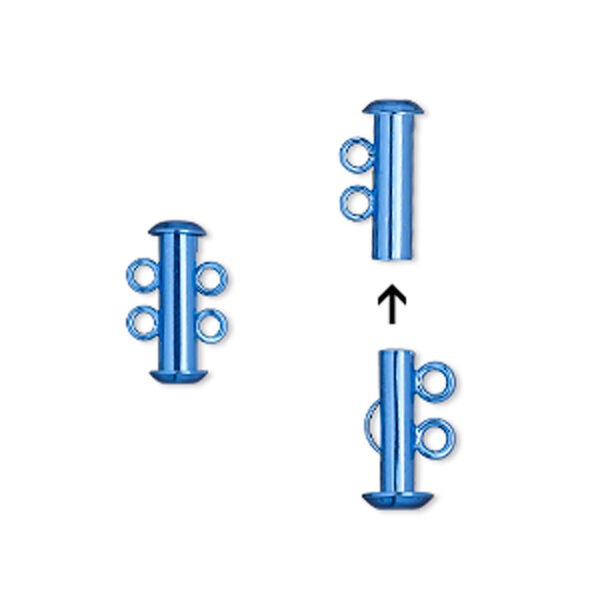 Clasp, 2-strand slide lock, electro-coated brass, blue, 16.5x6mm tube. Sold per pkg of 2. image number 0