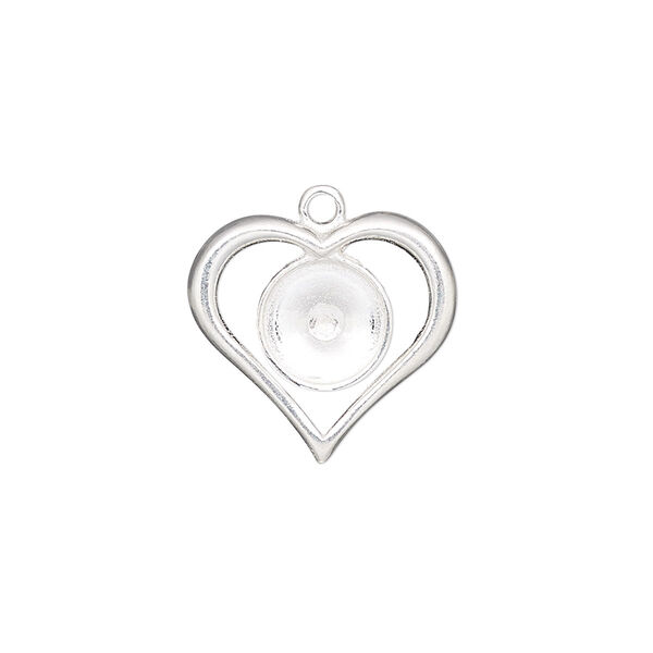Charm, sterling silver, 18x17mm single-sided open heart with SS39 rivoli setting. Sold individually. image number 0
