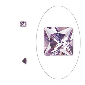 Gem, cubic zirconia, amethyst purple, 3mm faceted square, Mohs hardness 8-1/2. Sold per pkg of 5.
