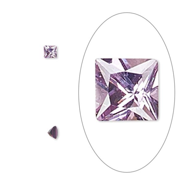 Gem, cubic zirconia, amethyst purple, 3mm faceted square, Mohs hardness 8-1/2. Sold per pkg of 5. image number 0
