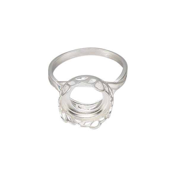 Ring, sterling silver, 13mm round with petal edge and 12mm round cabochon bezel setting, size 7. Sold individually. image number 0