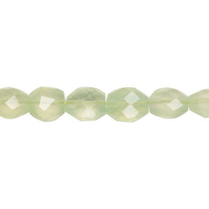 Chalcedony 1pkg1, hand-cut faceted oval bead, 13 inch 7x6mm-9x8mm light lime green