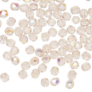 Bead 1pkg100, Czech fire-polished glass, light rose AB, 4mm faceted round.