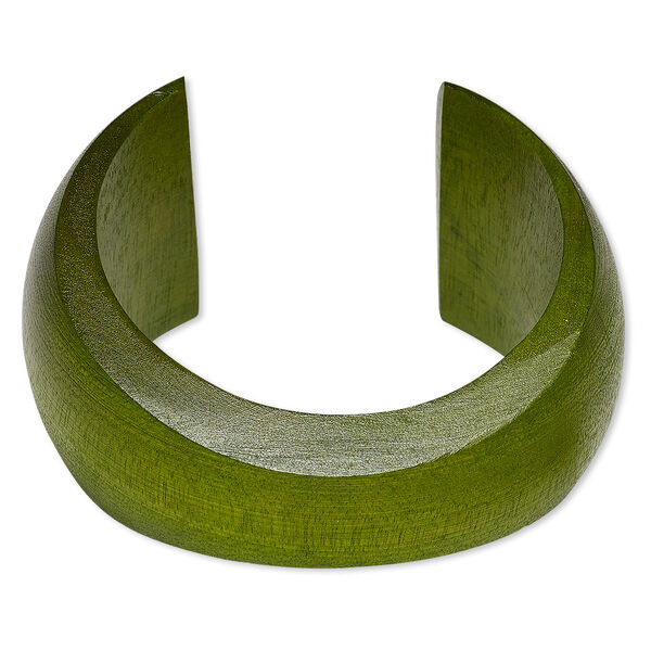 Bracelet, cuff, wood (dyed / waxed), light forest green, 20-41mm wide hand-carved tapered concave band, 2-1/2 inch inside diameter. Sold individually. image number 0