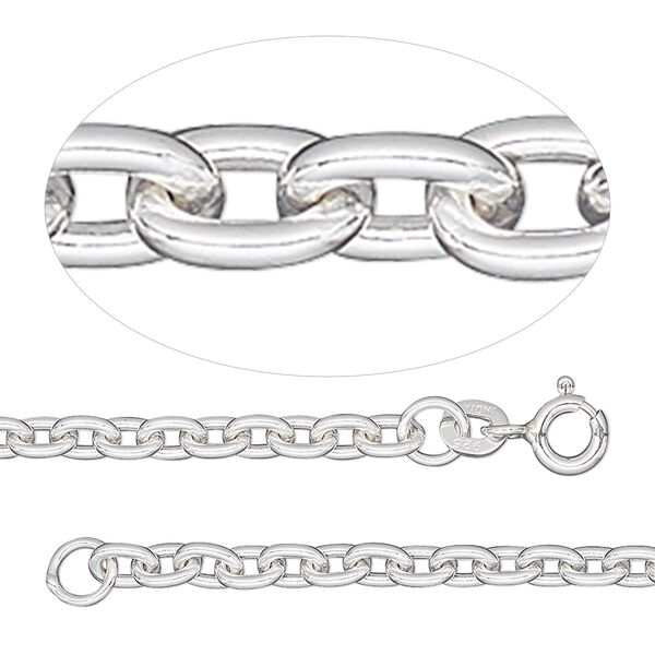 Chain, sterling silver, 3mm oval cable, 20 inches. Sold individually. image number 0