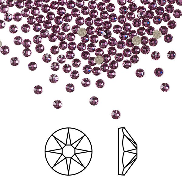 Flat back 1440pk dark rose foil back, Swarovski® 2.1 to 2.3mm XILION rose round SS7 2058 image number 0