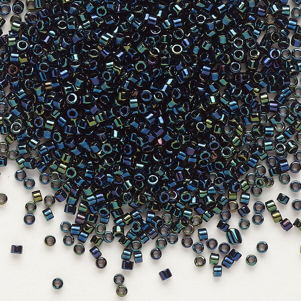 Seed bead, Delica®, glass, pkg/7.5g, #11 round, opaque metallic iris dark blue (DB-0002). image number 0