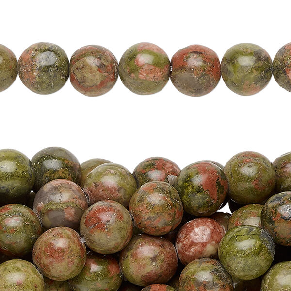 Bead, unakite (natural), 8mm round, C grade, Mohs hardness 6 to 7. Sold per pkg of (10) 15-1/2" to 16" strands. image number 0