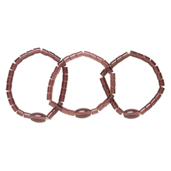 Bracelet, stretch, glass, purple, 7-8 inches wearable length. Sold per pkg of 3. image number 0