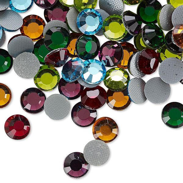 Flat back, hot-fix glass rhinestone, assorted colors, 6.32-6.5mm faceted round, SS30. Sold per pkg of 144 (1 gross). image number 0