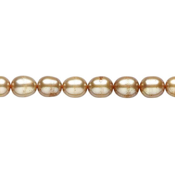 Pearl 1pkg1 cultured freshwater, 5-6mm rice C grade, 15 inch dyed dark khaki image number 0