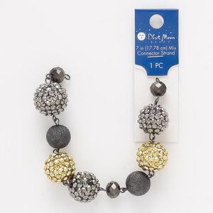 Component, acrylic and gunmetal-finished "pewter" (zinc-based alloy), grey / gold / black, 10x8mm rondelle and 13-18mm spiked round. Sold per 7-inch strand.