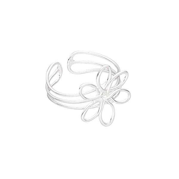 Ring, silver-plated brass, 17mm wide with 17x15mm flower, adjustable. Sold individually. image number 0