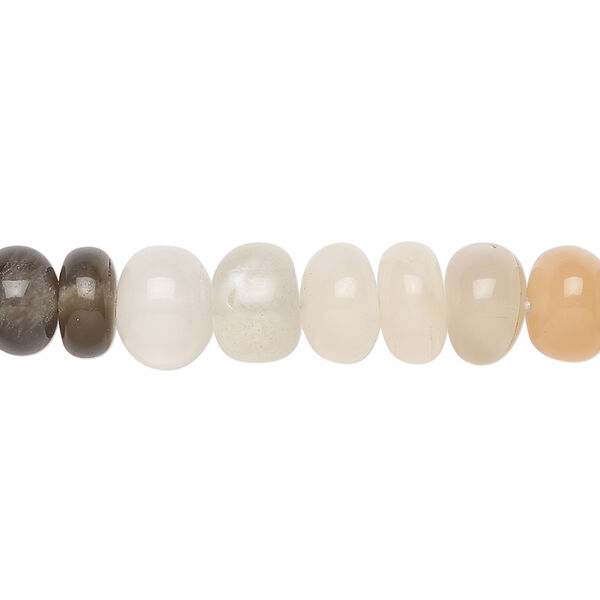 Bead, multi-moonstone (natural), 8x5mm-9x6mm graduated hand-cut rondelle with 0.4mm-1.4mm hole, B+ grade, Mohs hardness 6 to 6-1/2. Sold per 15" to 16" strand. image number 0