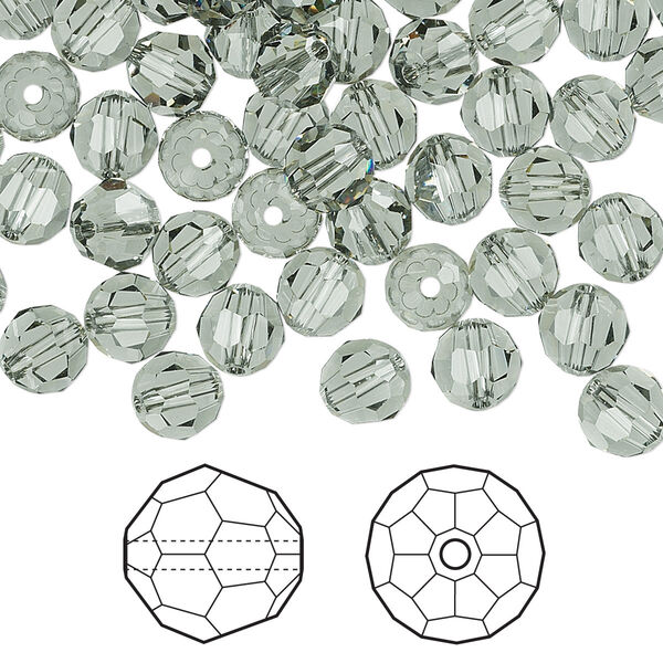 Bead 360pk black diamond, Swarovski® 6mm round 5000 image number 0