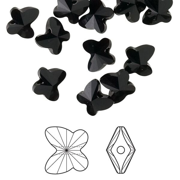 Bead 288pk jet, Swarovski® 8x7mm butterfly 5754 image number 0