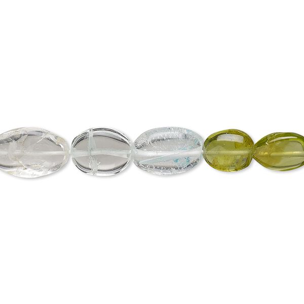 Multi-gemstone 1pkg1, hand-cut puffed oval bead 14 inch 9x7mm-12x8mm image number 0