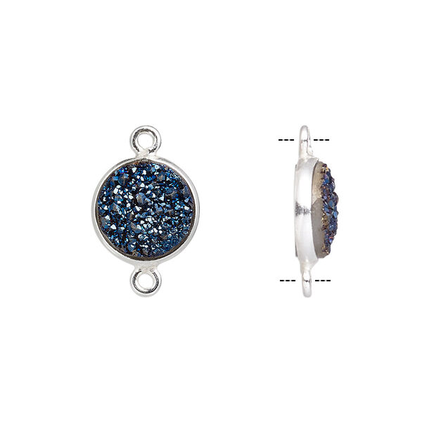 Druzy agate / sterling silver 1pkg1, electrocoated hand-cut flat round link 11mm image number 0