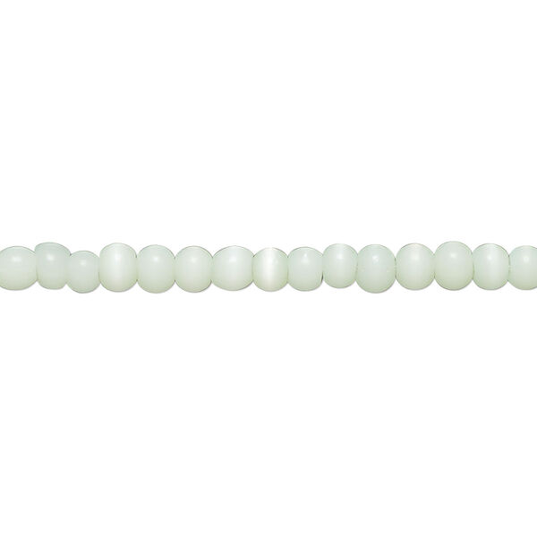 Bead, cat's eye glass (fiber optic glass), sea green, 3x2mm-4x3mm uneven round. Sold per 14-inch strand, approximately 140 beads. image number 0