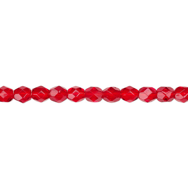 Bead, Czech fire-polished glass, ruby red, 4mm faceted round. Sold per pkg of 1,200 (1 mass). image number 0
