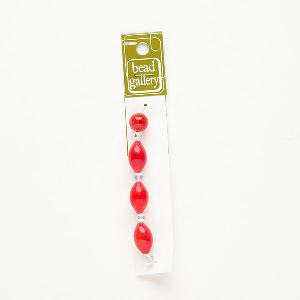 Bead 1pkg4 handblown glass, 11-13mm round / 19x12mm-20x13mm oval, assortment translucent red image number 0