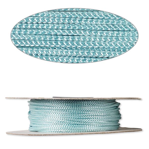 Cord, nylon, turquoise blue, 2mm round. Sold per 100-foot spool. image number 0