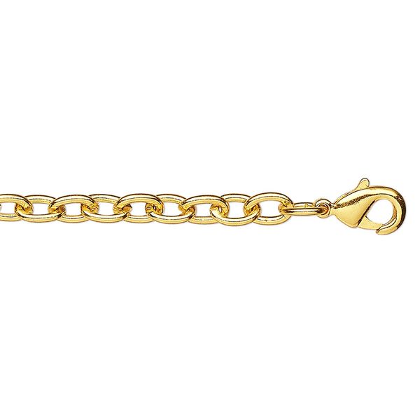 Chain, gold-plated steel, 5x3.5mm heavy cable, 24 inches with lobster claw clasp. Sold per pkg of 10. image number 0
