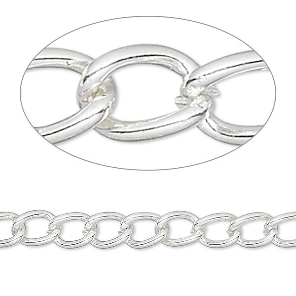 Chain, silver-finished brass, 5mm curb. Sold per pkg of 5 feet. image number 0