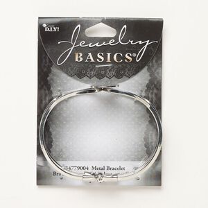 Bracelet, hinged cuff, silver-finished steel, 23mm wide with 16mm flat round mounting, 6-1/2 inches. Sold individually.