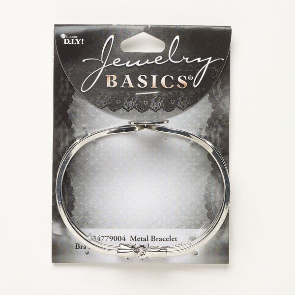 Bracelet, hinged cuff, silver-finished steel, 23mm wide with 16mm flat round mounting, 6-1/2 inches. Sold individually. image number 0