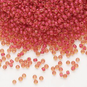 Seed bead, Dyna-Mites™, glass, pkg/40g, #11 round, translucent inside dyed color yellow/fuchsia, (226 11/0 RR).