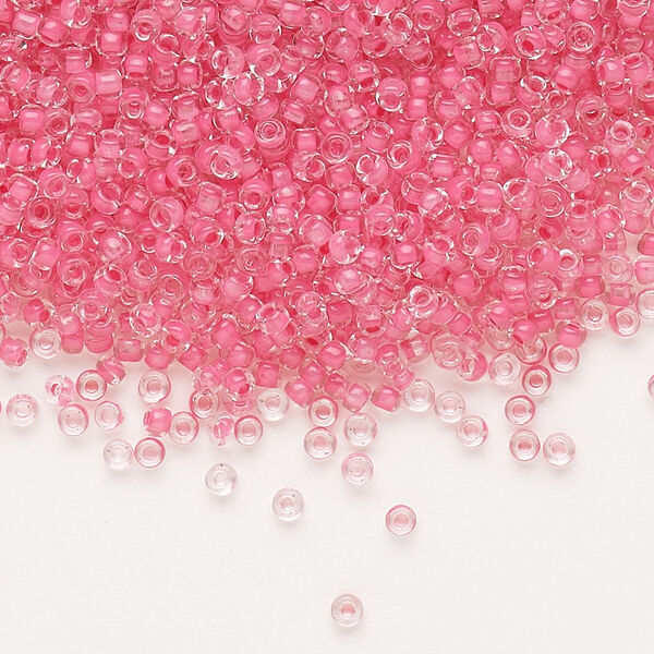 Seed bead, Dyna-Mites™, glass, pkg/1/2kg, #11 round, translucent inside dyed color pink, (210 11/0 RR). image number 0