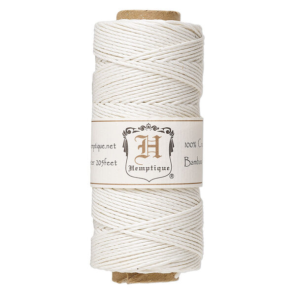 Cord, Hemptique®, polished bamboo, white, 1mm diameter, 20-pound test. Sold per 205-foot spool. image number 0