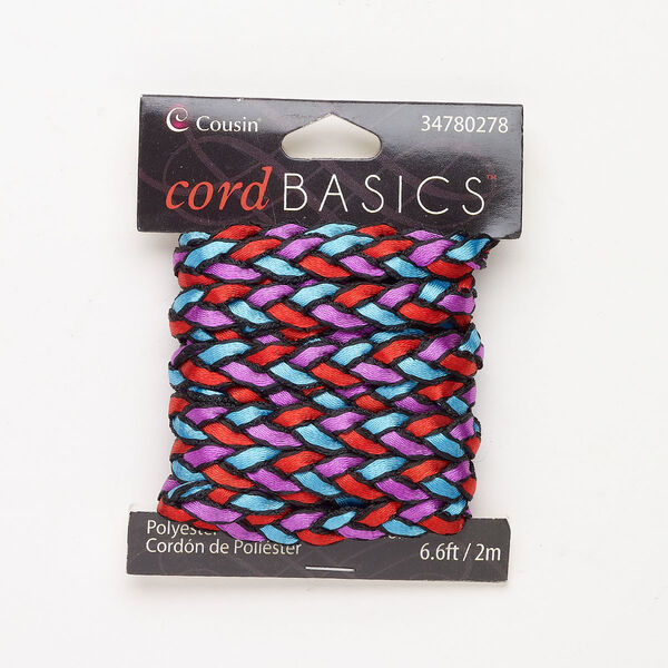 Polyester 1pkg1, flat braided cord blue / purple / red 2m 9mm image number 0