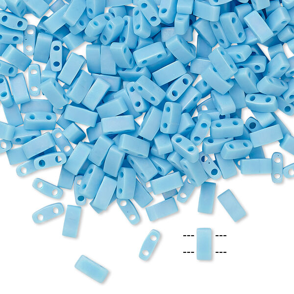 Seed bead, TILA®, glass, pkg/40g, 5x2.3mm half tila rectangle, opaque matte rainbow robin's egg blue, (HTL-413FR). image number 0