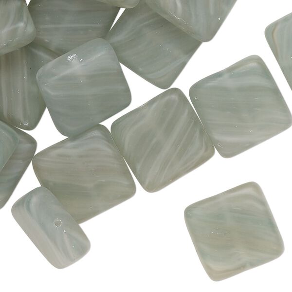 Bead, Czech pressed glass, translucent blue-grey, 13mm flat square. Sold per 2-ounce pkg, approximately 30 beads. image number 0