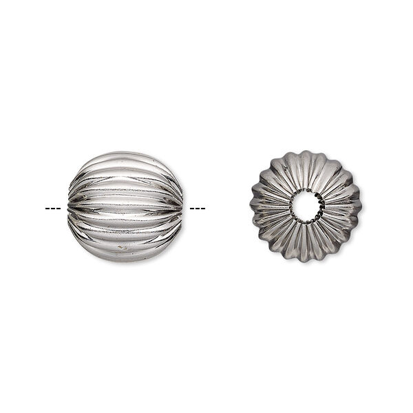 Bead, stainless steel, 12mm corrugated round. Sold per pkg of 10. image number 0