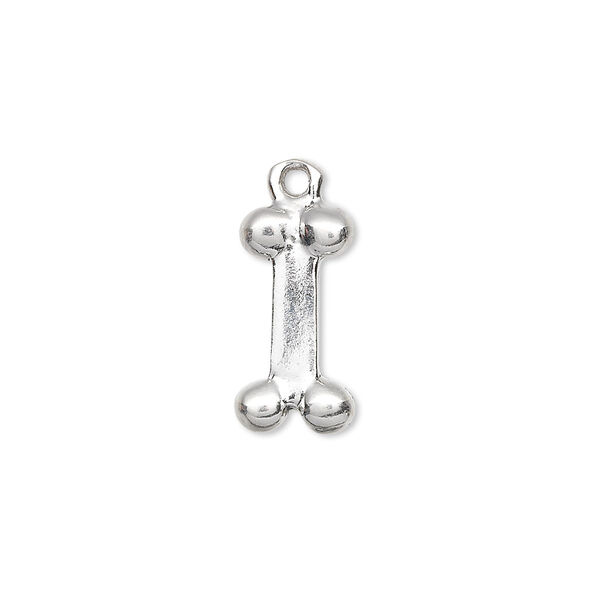 Charm, sterling silver, 17x8mm single-sided dog bone. Sold individually. image number 0