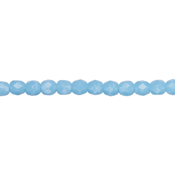 Bead, Czech fire-polished glass, opaque turquoise blue, 4mm faceted round. Sold per 15-1/2" to 16" strand, approximately 100 beads. image number 0