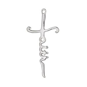 Drop, sterling silver, 27x14mm cross with "faith". Sold Individually.