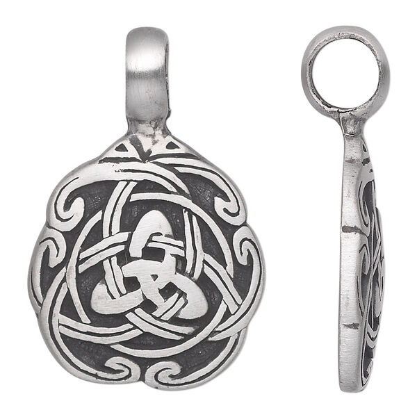 Pendant, Powerful Pewter Pendants, antiqued pewter (tin-based alloy), 39x25mm single-sided Celtic knot design. Sold individually. image number 0