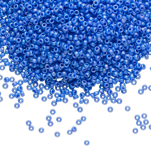 Seed bead, Miyuki, glass, pkg/35g, #15 rocaille, opaque matte rainbow cyan blue, (RR-417FR). image number 0