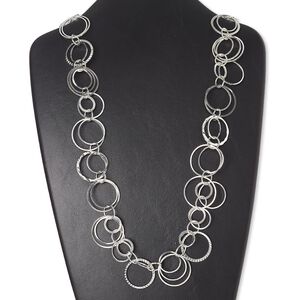 Necklace, silver-finished brass and steel, circle, 32 inches with 3-inch extender chain and lobster claw clasp. Sold individually.