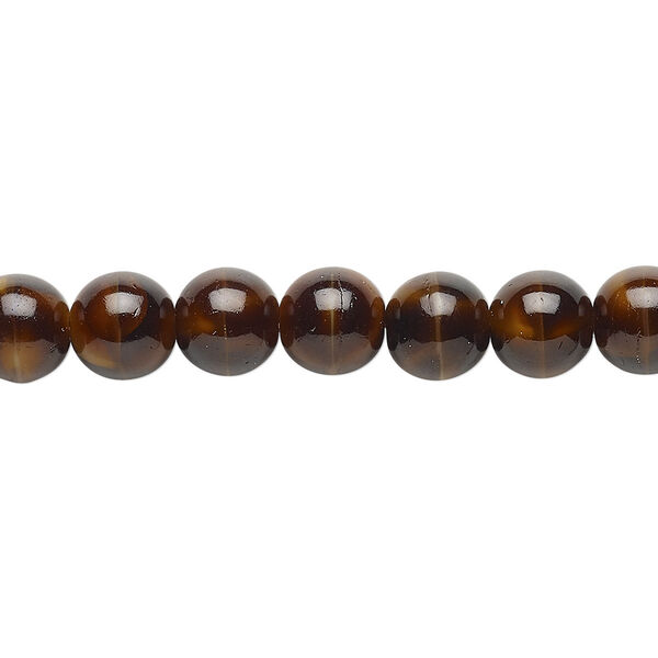 Bead, Czech glass druk, gold and brown, 8mm round. Sold per 15-1/2" to 16" strand. image number 0