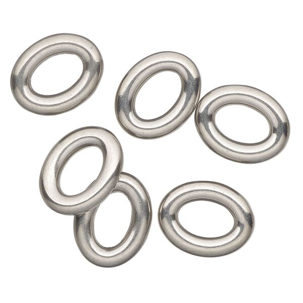 Component, silver-finished stainless steel, 20x15mm open oval. Sold per pkg of 6. image number 0