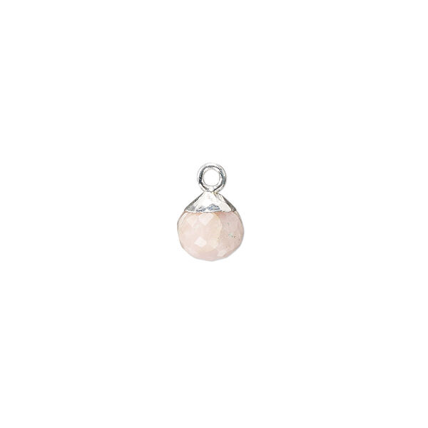 Drop, pink opal (natural) / sterling silver / silver-plated copper, 7mm hand-cut faceted round. Sold individually. image number 0