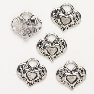 Charm "pewter" zinc-based alloy 5pk 19x15mm heart, antique silver finish