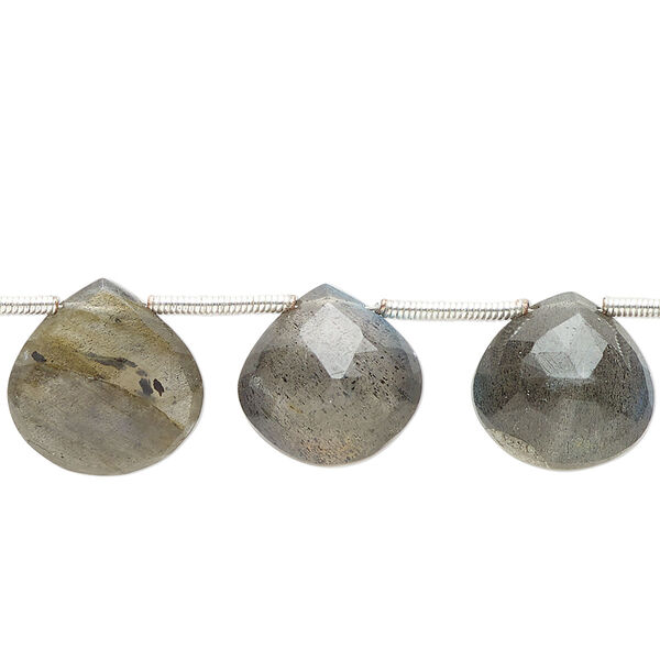 Labradorite 1pkg13, hand-cut top-drilled faceted puffed teardrop bead natural B grade, 11-14mm image number 0