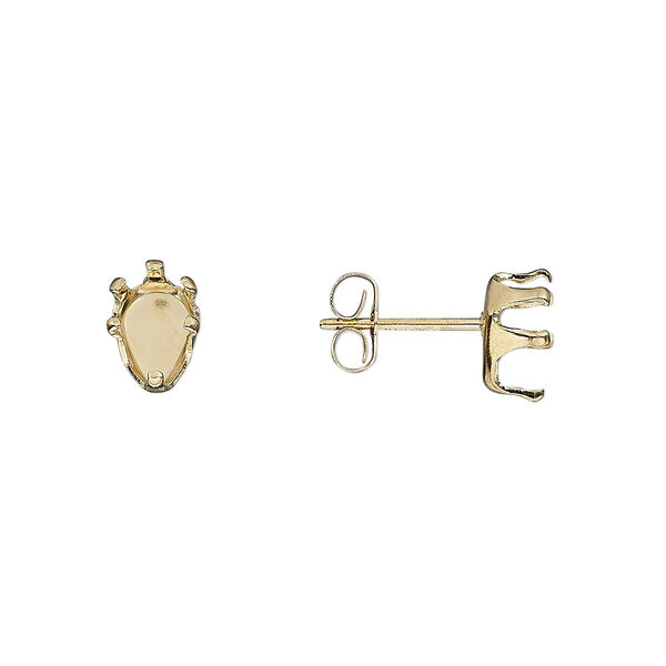 Earstud, Snap-Tite®, 14Kt gold-filled, 7x5mm 6-prong pear setting. Sold per pair. image number 0