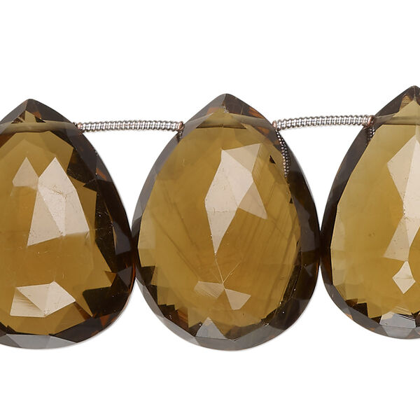 Bead, golden quartz (heated), dark, 26x17mm-30x22mm hand-cut top-drilled faceted puffed teardrop, B+ grade, Mohs hardness 7. Sold per pkg of 12. image number 0